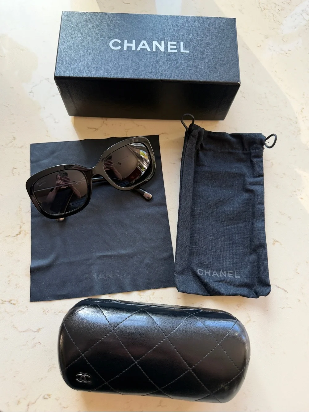 CHANEL Black Chanel Quilted 5329 Polarized Sunglasses